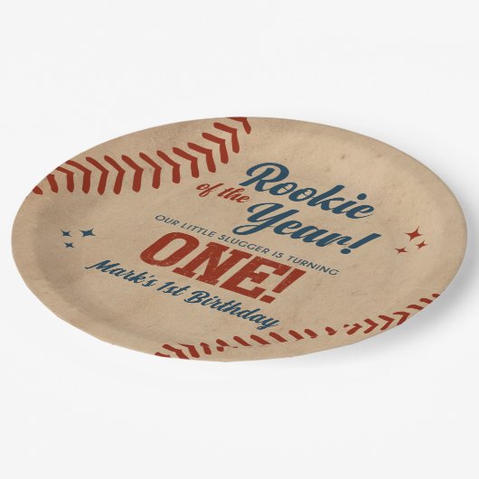  1e verjaardag Baseball Party Papieren Bordje (Gekanteld)