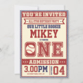 1e verjaardag  Baseball Uitnodiging (Voorkant)