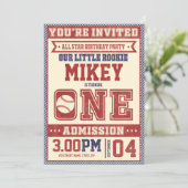 1e verjaardag  Baseball Uitnodiging (Staand voorkant)