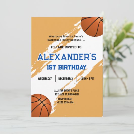 1e verjaardag Basketbal verjaardag Bash uitnodigin Kaart (Staand voorkant)
