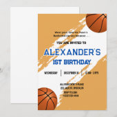 1e verjaardag Basketbal verjaardag Bash uitnodigin Kaart (Voorkant / Achterkant)