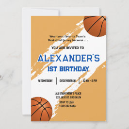 1e verjaardag Basketbal verjaardag Bash uitnodigin Kaart
