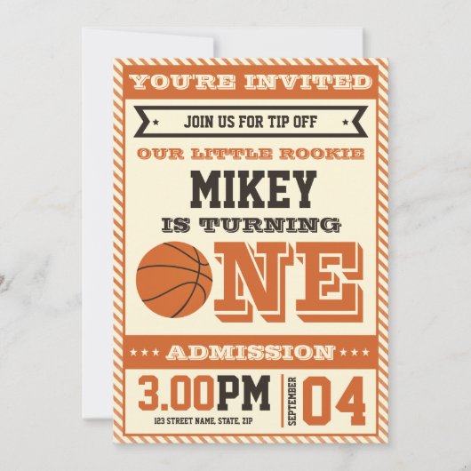 1e verjaardag Basketball Uitnodiging (Voorkant)