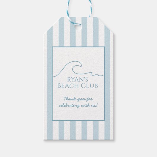 1e verjaardag Beach Club Aangepaste naam streep bl Cadeaulabel (Voorkant)