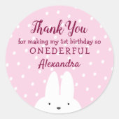 1e verjaardag Bedankt Winter Onederland Pink Ronde Sticker (Voorkant)