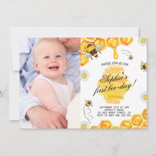 1e Verjaardag Bee Honey Girl Eerste Foto Kaart (Voorkant)