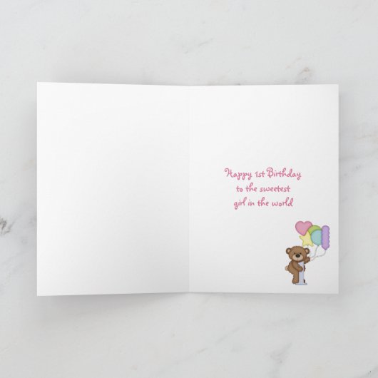 1e Verjaardag Beer Regenboogstrepen en Ballonnen Kaart (Binnen)