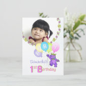 1e verjaardag Beer van Paarse prinses van de Parti Kaart (Staand voorkant)