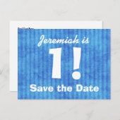 1e verjaardag Bewaar de datum Blauw Wit voor JONGE Aankondigingskaart (Voorkant / Achterkant)