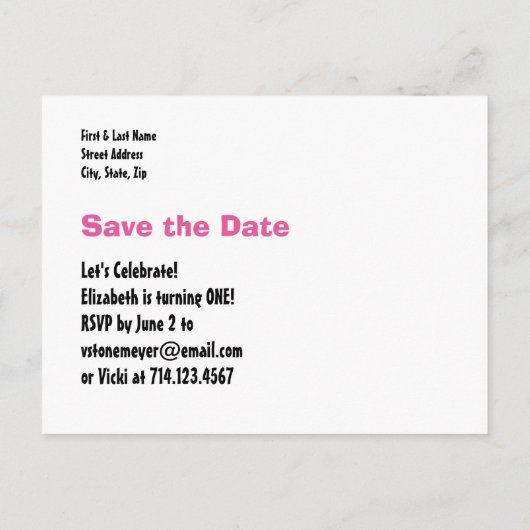 1e verjaardag Bewaar de datum Blauw Wit voor JONGE Aankondigingskaart (Achterkant)