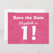 1e verjaardag Bewaar de datum Roze Wit voor MEISJE Aankondigingskaart (Voorkant / Achterkant)