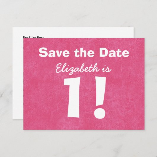 1e verjaardag Bewaar de datum Roze Wit voor MEISJE Aankondigingskaart (Voorkant / Achterkant)