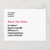 1e verjaardag Bewaar de datum Roze Wit voor MEISJE Aankondigingskaart (Achterkant)