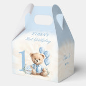 1e Verjaardag Blauw Beige Beer Nummer Medium Gable Bedankdoosjes (Achterkant)