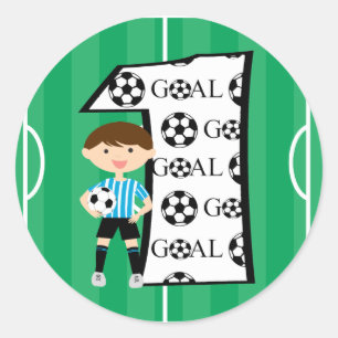 1e Verjaardag Blauw en Wit Voetbal Goal Stickers