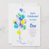 1e verjaardag Blauwe Ballonpartij Kaart (Voorkant)