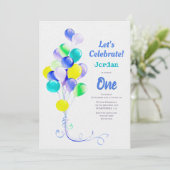 1e verjaardag Blauwe Ballonpartij Kaart (Staand voorkant)