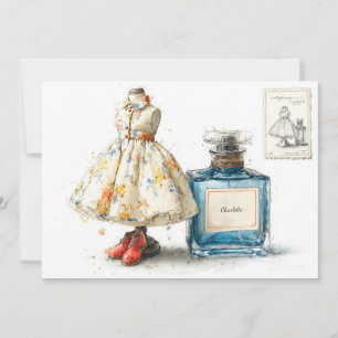 1e verjaardag Blauwe Bloemige Parfum Thema Kaart