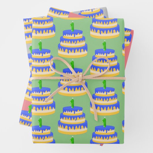 1e verjaardag blauwe Cake Inpakpapier Vel (In situ)