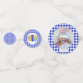 1e verjaardag Blauwe Gingham ballonnen & foto Confetti (Voorkanten)