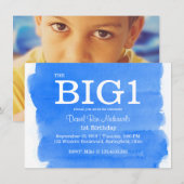 1e verjaardag blauwe Waterverf kleine jongen Kaart (Voorkant / Achterkant)