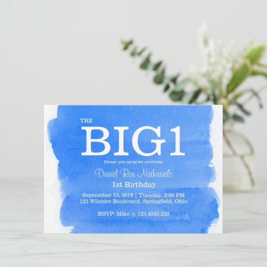 1e verjaardag blauwe Waterverf kleine jongen Kaart (Staand voorkant)
