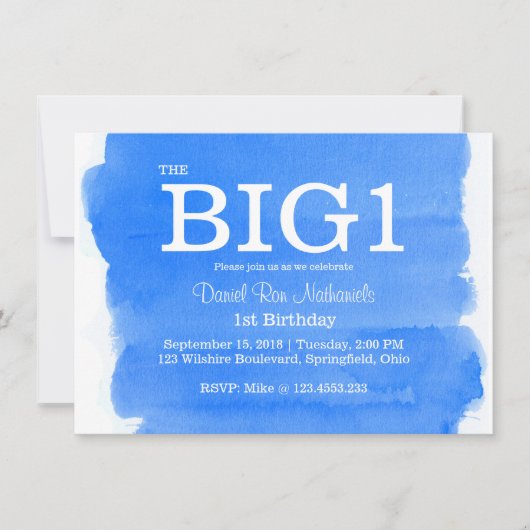 1e verjaardag blauwe Waterverf kleine jongen Kaart (Voorkant)