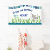 1e verjaardag Blauwgroen blauwe zeehaaienbanner Ki Spandoek (Insitu)