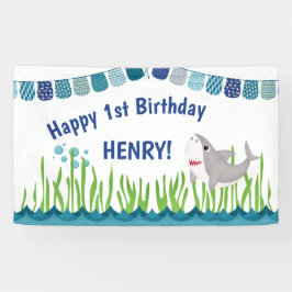 1e verjaardag Blauwgroen blauwe zeehaaienbanner Ki Spandoek