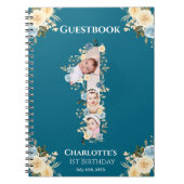 1e verjaardag Blauwgroen bloemenfoto Geel Guestboo Notitieboek (Voorkant)