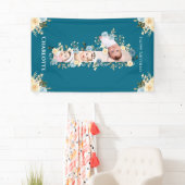 1e verjaardag Blauwgroen foto Collage Blauw Geel Spandoek (Insitu)