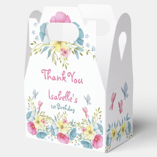 1e verjaardag Bloemen Roze Blauwe Vlinders Bedankdoosjes (Geopend)