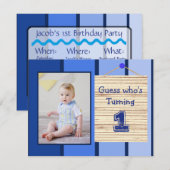 1e Verjaardag Blue Baby Boy Party Uitnodigingen (Voorkant / Achterkant)