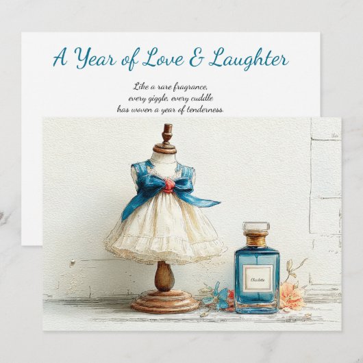 1e Verjaardag Blue Couture Parfum Theme Kaart (Voorkant / Achterkant)