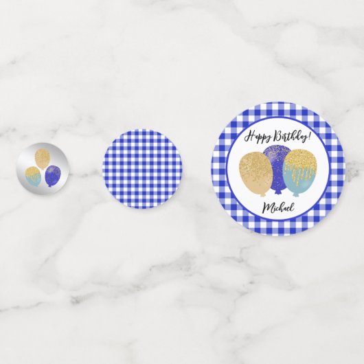 1e verjaardag Blue Gingham ballonnen & foto Confetti (Achterkanten)