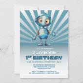 1e verjaardag Blue Robot Thema Party uitnodiging (Voorkant)