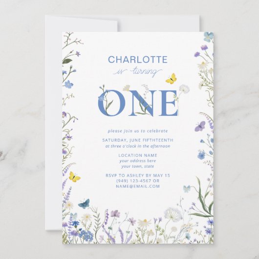1e verjaardag Blue Wildflower Garden wordt er een Kaart (Voorkant)