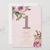 1e Verjaardag Blush Roze Rose Goud Bloemen Modern Kaart (Voorkant)