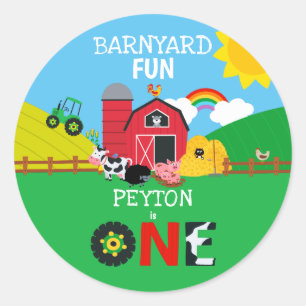 1e Verjaardag Boerderij Dieren Barnyard Fun Kinder Ronde Sticker