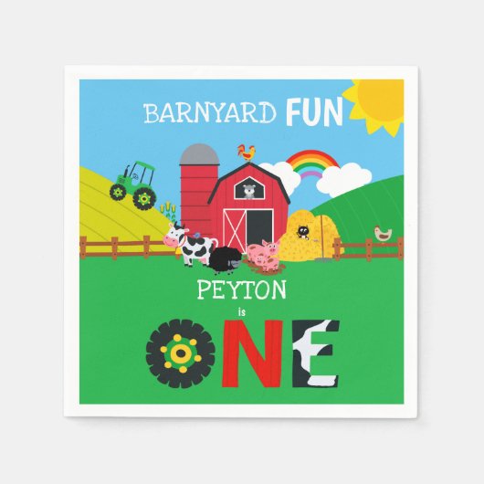 1e Verjaardag Boerderij Dieren Barnyard Fun Kinder Servet (Voorkant)