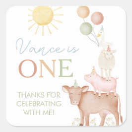 1e verjaardag Boerderij Dieren Barnyard Party Favo Vierkante Sticker