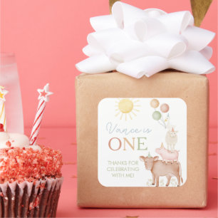 1e verjaardag Boerderij Dieren Barnyard Party Favo Vierkante Sticker