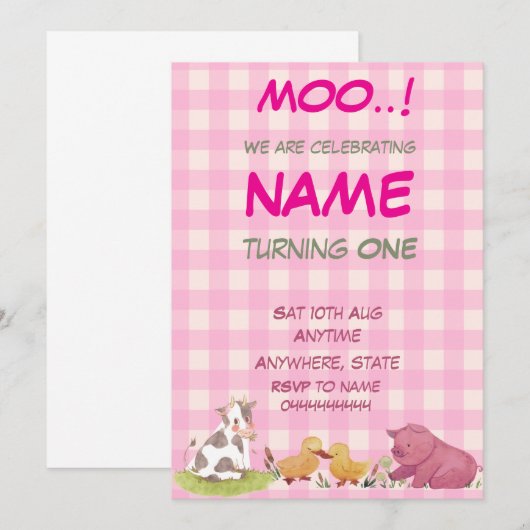 1e verjaardag Boerderij meisje thema Kaart (Voorkant / Achterkant)