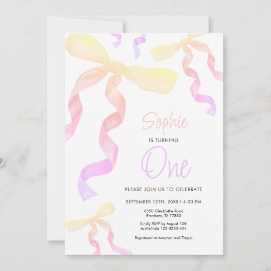 1e verjaardag Bow uitnodiging (Voorkant)