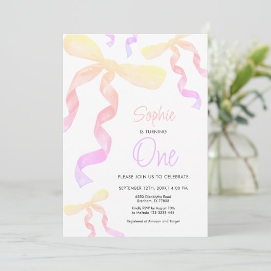 1e verjaardag Bow uitnodiging (Staand voorkant)