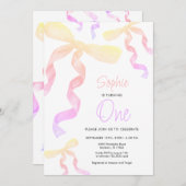 1e verjaardag Bow uitnodiging (Voorkant / Achterkant)