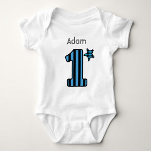 1e Verjaardag Boy BLUE STRIPES Custom Name V01B Romper