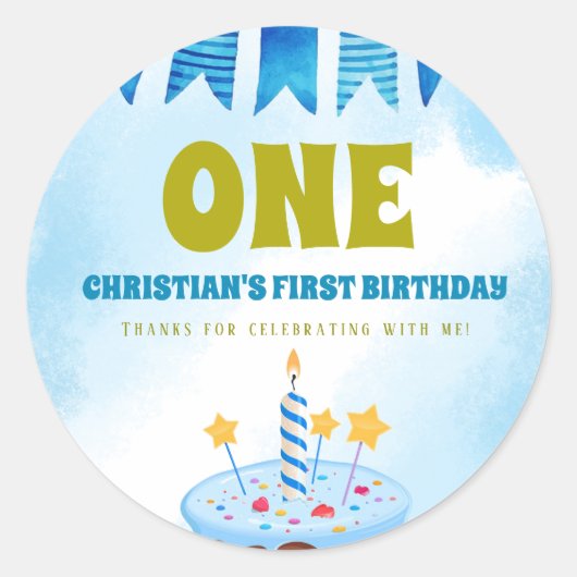 1e verjaardag Boy Cake Ronde Sticker (Voorkant)