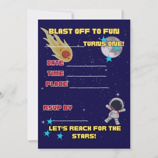 1e verjaardag - Boy- Space - Uitnodiging (Achterkant)