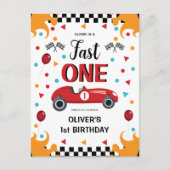 1e verjaardag Boy's Fast One Racing Car Uitnodiging Briefkaart (Voorkant)